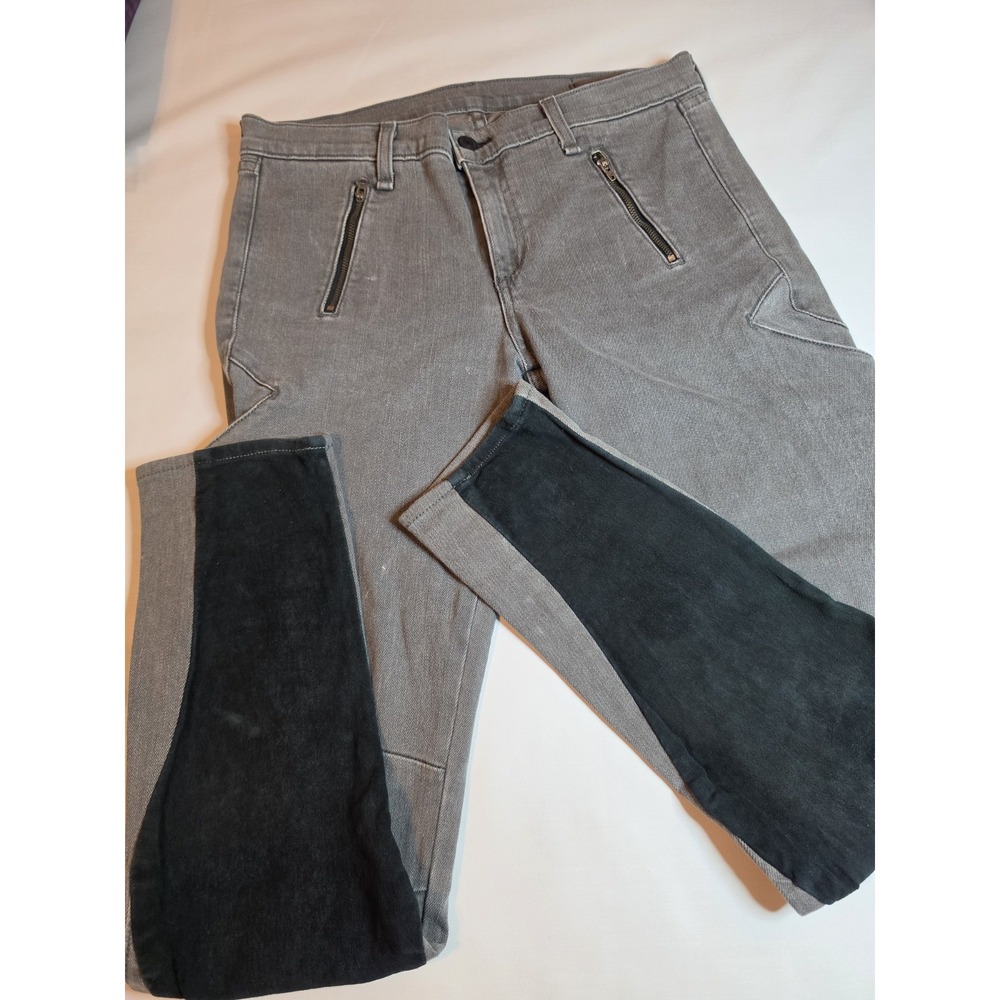 Rag & Bone Women's Size 30 Gray Skinny Jeans Black Suede Leather Panel Moto...